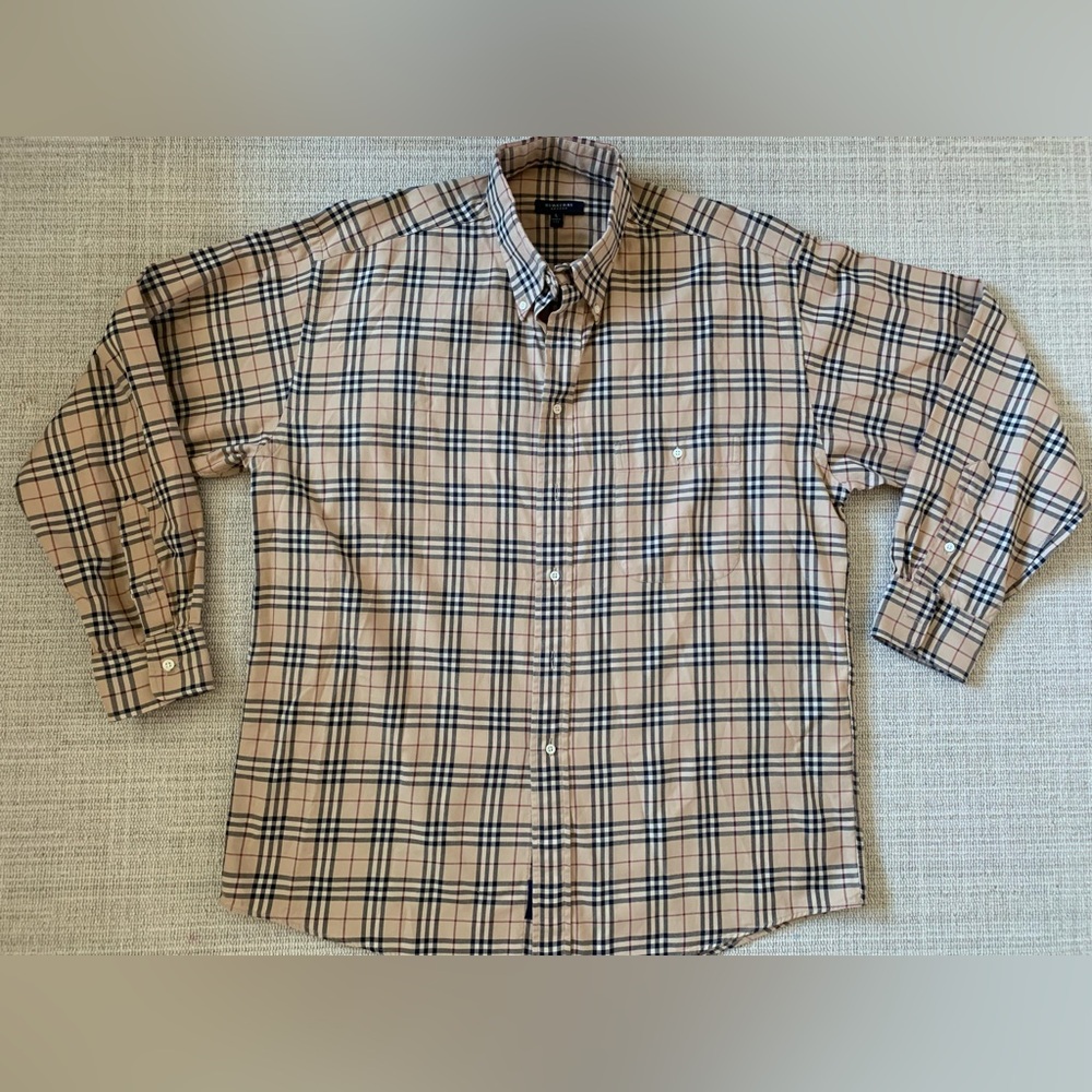 Men’s Burberry London Check Button Down Shirt Large